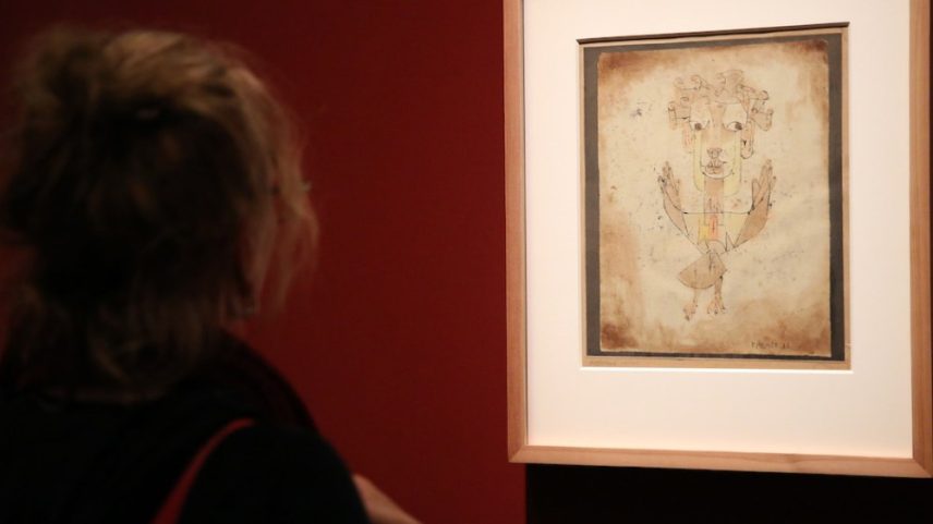 Paul Klee's Angelus Novus in the angel-themed exhibition "Der Engel der Geschichte" ("Angel of History") at the Bode Museum in Berlin in 2025.