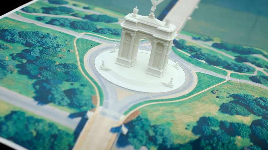 A model of President Donald Trump's proposed triumphal arch.
