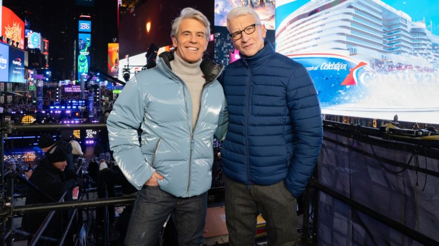 Andy Cohen and Anderson Cooper hosting CNN's 'New Year's Eve Live' in Times Square.