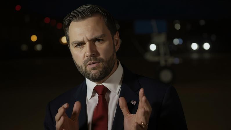 O vice-presidente dos EUA, JD Vance, fala com a imprensa antes de embarcar no Air Force Two em Budapeste