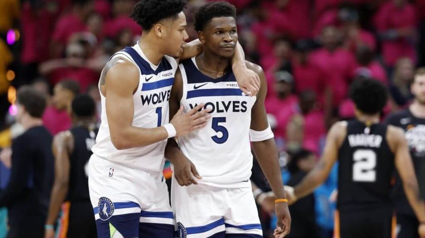 Anthony Edwards (5) and Terrence Shannon Jr. were key in the Minnesota Timberwolves' Game 1 victory over the San Antonio Spurs on Monday.