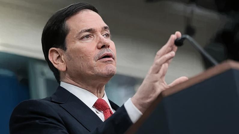 O Secretário de Estado dos EUA, Marco Rubio, durante coletiva de imprensa na Casa Branca nesta terça-feira (5)