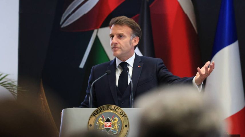 O presidente da França, Emmanuel Macron, em conferência no Quênia no último domingo, 10 (Lucas Mukasa/Anadolu/Getty Images)