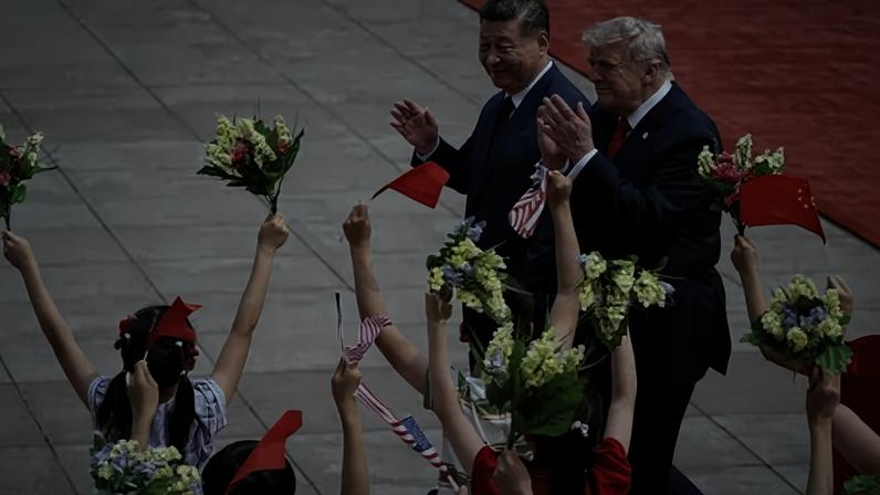 O presidente dos EUA, Donald Trump, e o presidente chinês, Xi Jinping, participam de uma reunião bilateral no Grande Salão do Povo, em 14 de maio de 2026, em Pequim, China