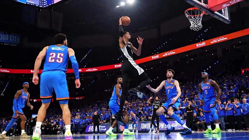 Thunder players could only watch as Victor Wembanyama skied for a dunk in Game 1 of the Western Conference finals.