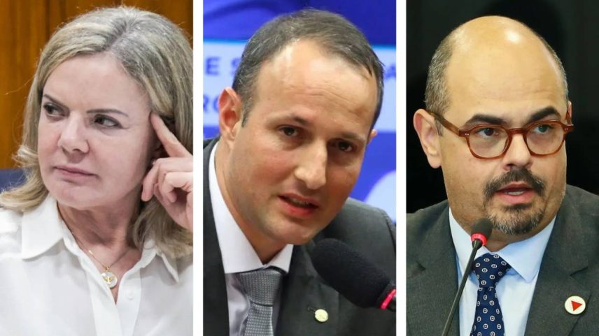 Gleisi Hoffman (PT-PR), Guilherme Derrite (PP-SP) e Mateus Simões (PSD-MG)
