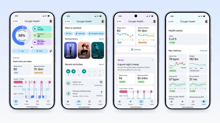 Several screens displaying the in app experience for Google Health