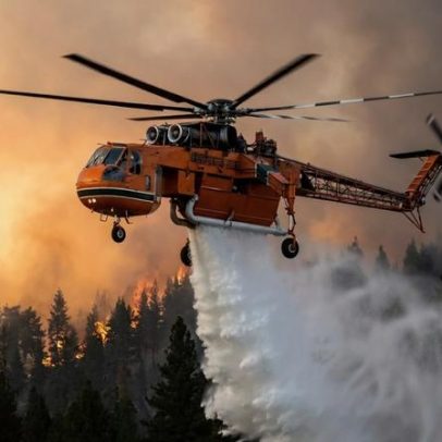Helicóptero sem barriga usa rotor gigante para despejar 114 mil litros por hora