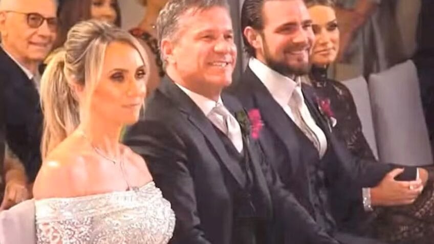 Henrique Vorcaro ao lado do filho Daniel Vorcaro, fundador do Banco Master, no casamento de Natália Vorcaro em 2018