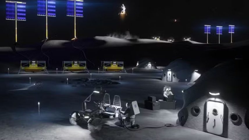 Nasa divulgou projetos da base lunar com habitações, sistemas de energia e veículos robóticos.