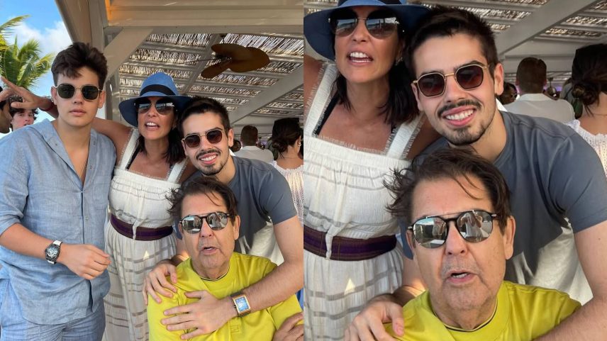 Faustão surge em clique raro com a esposa e os filhos
