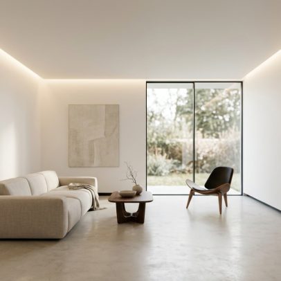 Arquitetos adotam tetos tensionados e rodapés invertidos em espaços até 50 m²