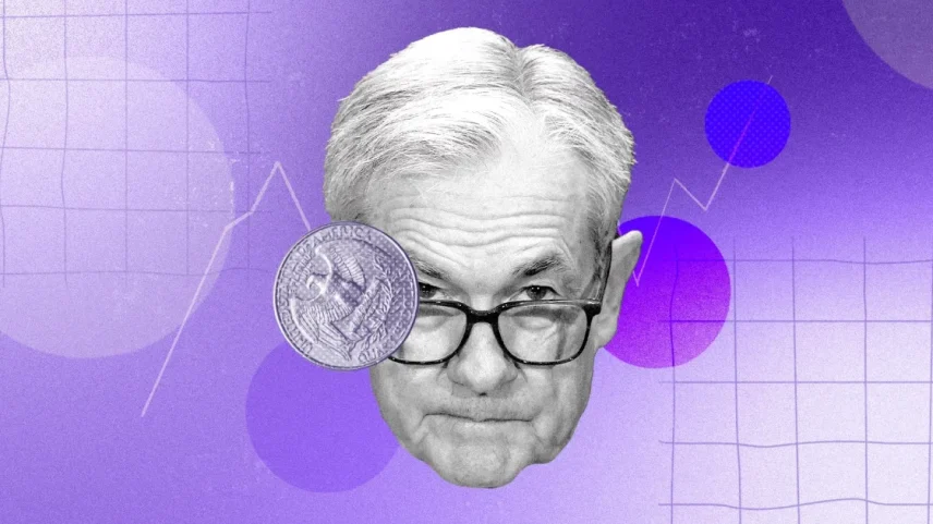 ilustração de Jerome Powell, presidente do Federal Reserve