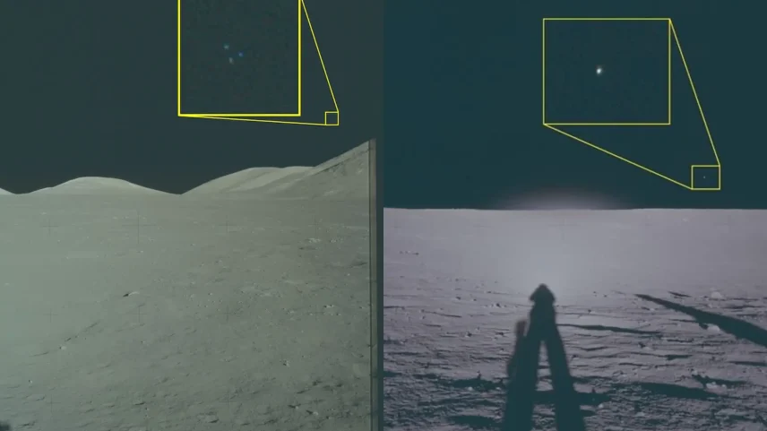 Fotografias da Nasa tiradas durante a missão Apollo 17 em dezembro de 1972 e a Apollo 12 (Foto: Divulgação/Departamento de Guerra dos EUA)