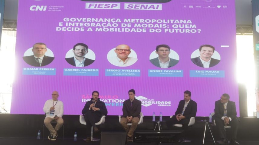 Painel Governança Metropolitana e Integração de Modais: Quem Decide a Mobilidade do Futuro? no São Paulo Innovation Week, com Sérgio Avelleda, Gabriel Fajardo, André Cavalini, Luís Mauad e Gilmar Pereira Foto: Felipe Rau/ Estadão