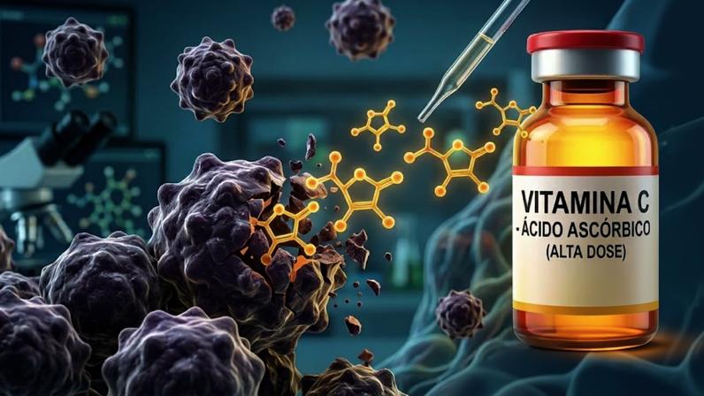 Vitamina C em altas doses afeta células tumorais. (Foto: Fala Ciência via Gemini)