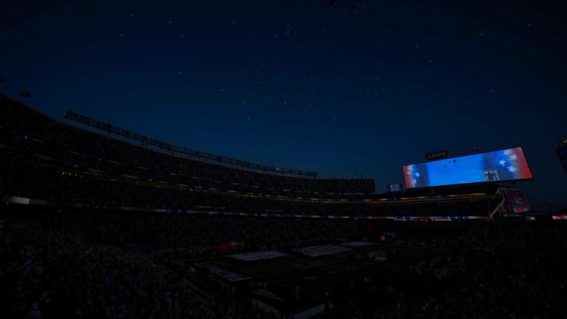 Caças sobrevoam o Levi's Stadium durante o Super Bowl 60, que terminou com vitória dos Seahawks sobre os Patriots