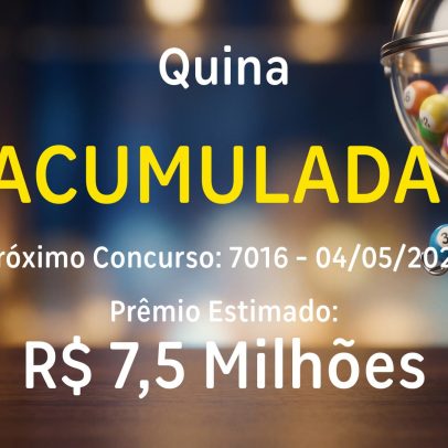 Quina sorteia prêmio acumulado de R$ 7,5 milhões nesta segunda