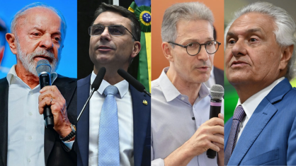 O presidente da República, Luiz Inácio lula da Silva (PT), o senador Flávio Bolsonaro (PL-RJ) e os ex-governadores Romeu Zema (Novo) e Ronaldo Caiado (PSD)