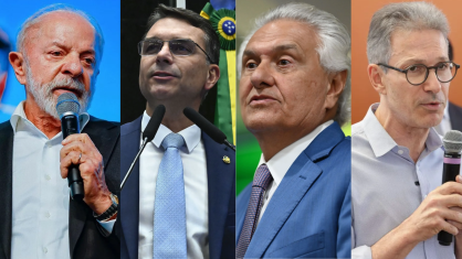 O presidente da República, Luiz Inácio lula da Silva (PT), o senador Flávio Bolsonaro (PL-RJ) e os ex-governadores Ronaldo Caiado (PSD) e Romeu Zema (Novo)