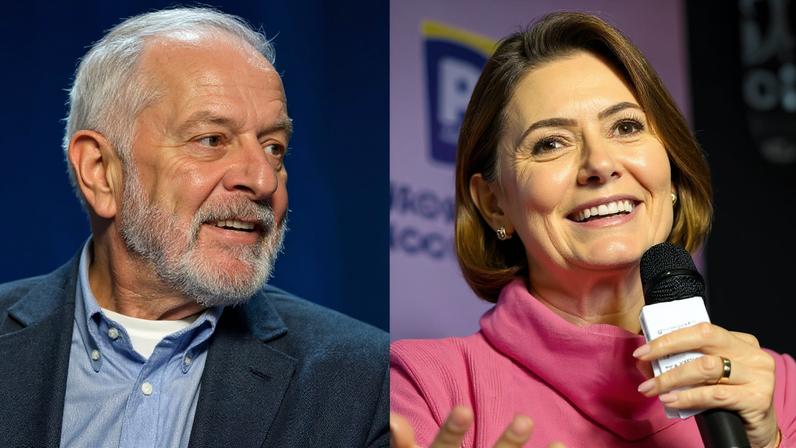 O presidente Lula e a ex-primeira-dama Michelle Bolsonaro (Ricardo Stuckert/PR - Zack Stencil/PL/Divulgação)