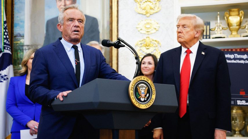WASHINGTON DC OCTOBER 16 U.S. Health and Human Services Secretary Robert F. Kennedy Jr. delivers remarks alongside...