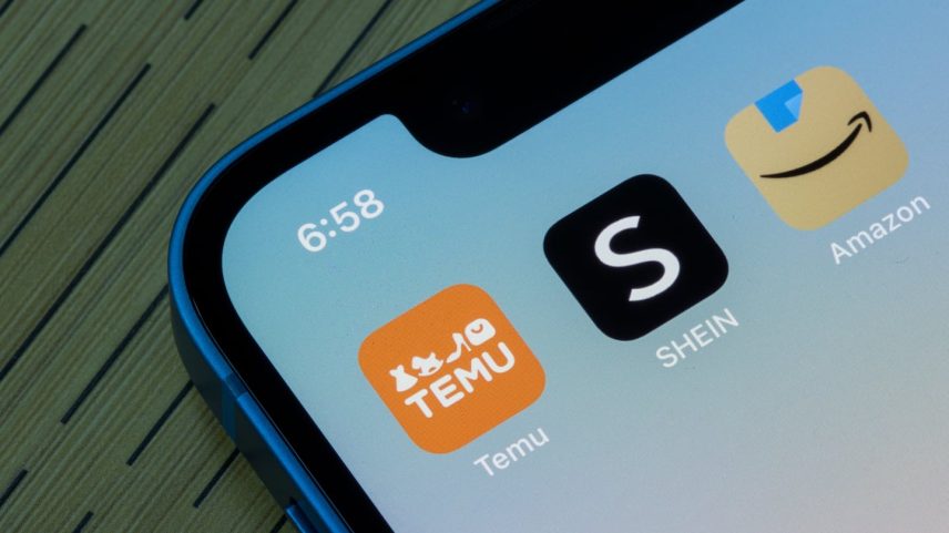 Temu, Shein and Amazon apps on a phone.
