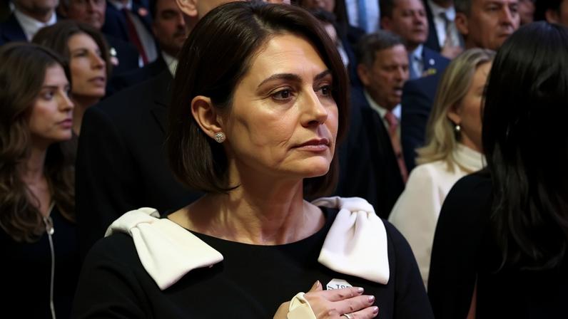 Michelle Bolsonaro na posse do Nunes Marques: não dá para usar a foto do polêmico cumprimento porque ela foi feita pela concorrência. (Foto: Luiz Roberto/TSE)