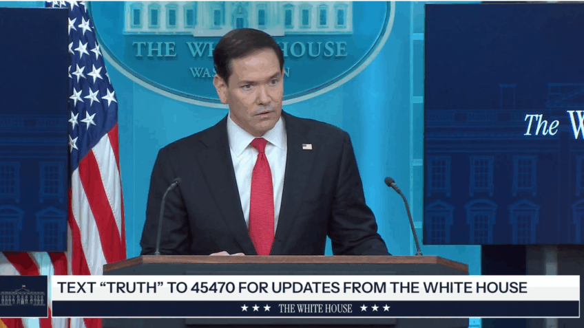 Marco Rubio em pronunciamento à jornalistas na Casa Branca nesta 3ª feira (5.mai.2026)