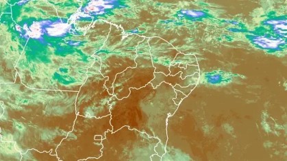 Imagem GOES 16, colorizada pela Climatempo, indicando chuva na costa leste do NE