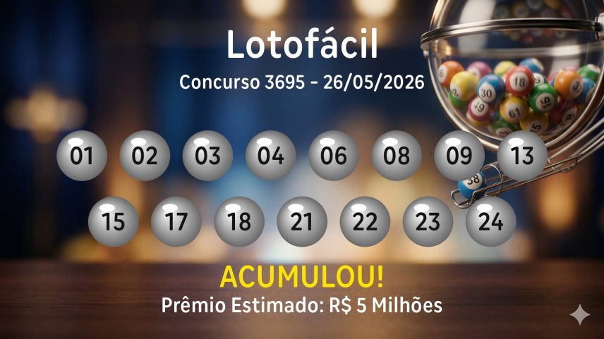 Lotofácil: números sorteados no concurso 3695