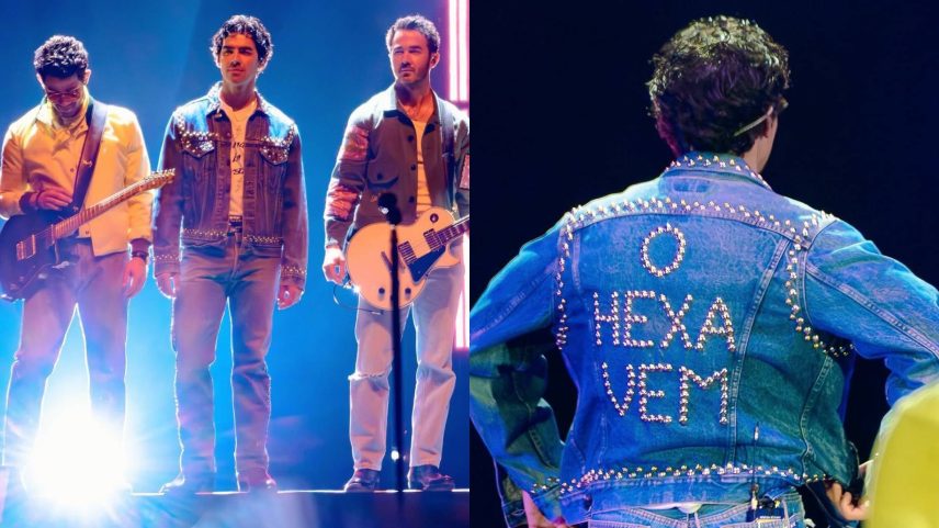 Joe Jonas usou jaqueta exaltando o Brasil no show dos Jonas Brothers em SP