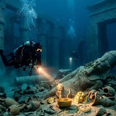 Arqueólogos exploram cidade egípcia submersa há 1.200 anos e tesouros de templos