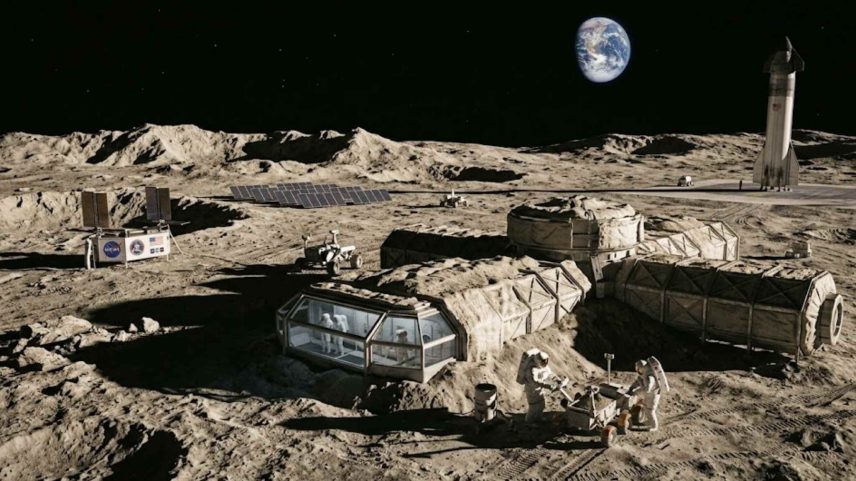NASA planeja construir base lunar permanente com robôs, energia nuclear e habitações humanas até 2032. (Imagem: Fala Ciência via Gemini)