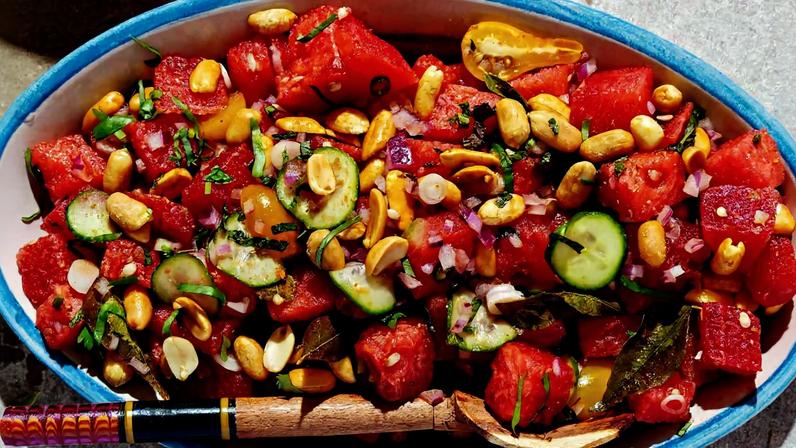 Watermelon and peanut chaat