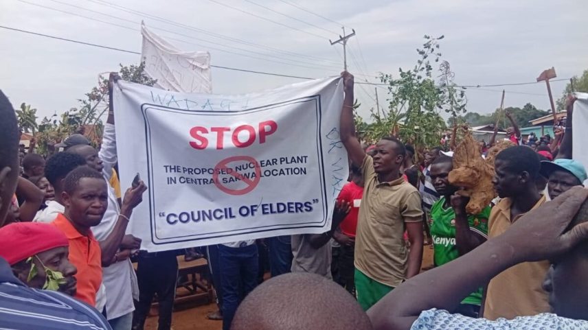 Local residents near Lake Victoria, protesting the planned construction of a nuclear power project on May 21, 2026. Picture sourced from social media.