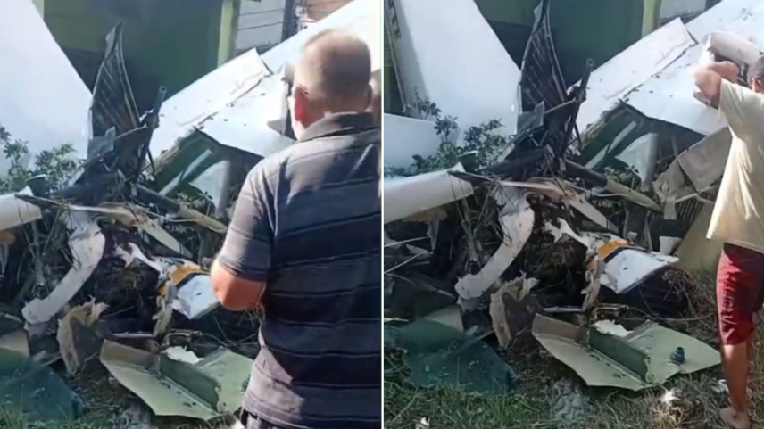Imagem do avião após a queda em Nova Iguaçu