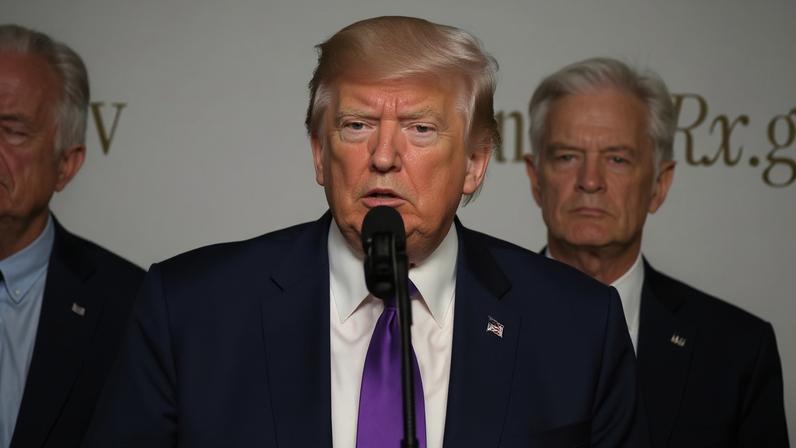 Donald Trump atrás de microfone