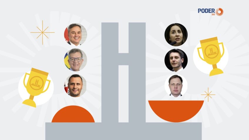 O senador Efraim Filho (PL-PB) e a deputada Adriana Ventura (Novo-SP), ambos no topo da imagem, foram os mais bem avaliadas da atual legislatura pelo Ranking dos Políticos; defesa de aumento de impostos impactou o desempenho de congressistas de esquerda