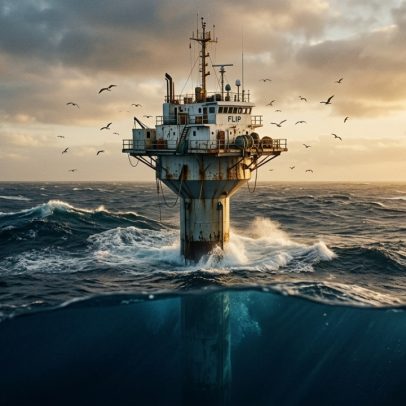 Navio de 108 m afunda a popa intencionalmente e fica em pé no oceano