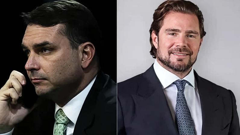 O senador Flávio Bolsonaro (PL-RJ) e o dono do Banco Master, Daniel Vorcaro