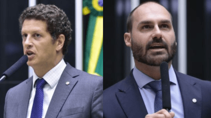 O deputado Ricardo Salles (Novo-SP) e o ex-deputado Eduardo Bolsonaro (PL)