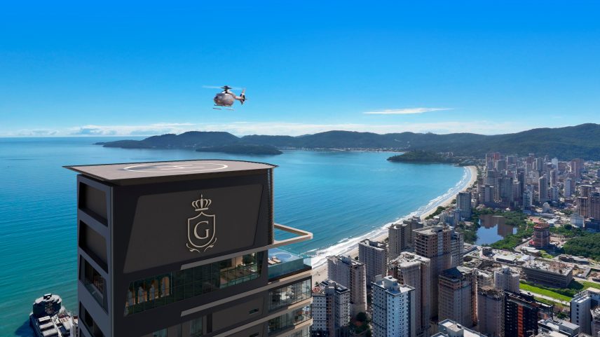 Fotomontagem: empreendimentos de alto luxo passam a incorporar estruturas para pouso de helicópteros