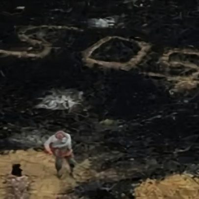 Homem usa chão queimado para pedir socorro em incêndio na Califórnia