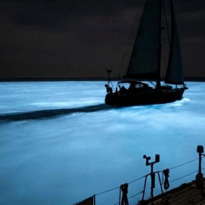 Mar de bactérias no espaço, do tamanho da Islândia, ilumina oceano azul