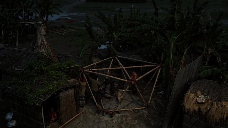 Banner image of residents living along the Jamuna River building a Khudi Bari. Image by Mongabay.