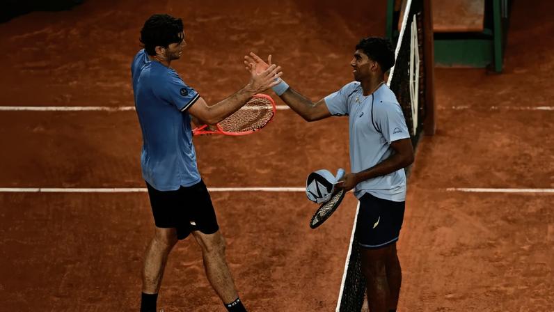 Taylor Fritz (left) and Nishesh Basavareddy (right) met in an all-American French Open clash.