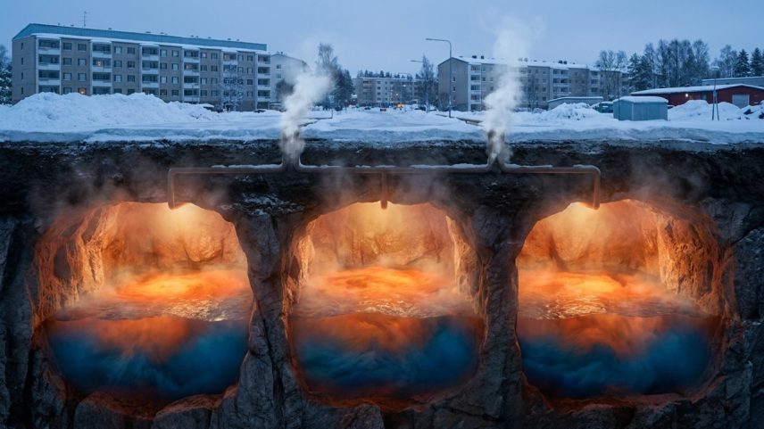 Corte técnico mostra caverna térmica em rocha sólida