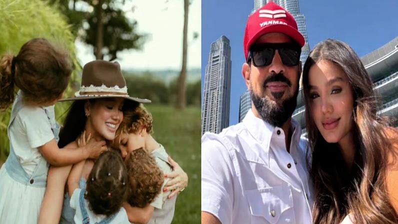 Esposa de Sorocaba mostra os 4 filhos alimentando animais na fazenda