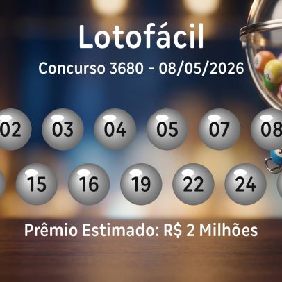 Lotofácil concurso 3680: veja os números sorteados